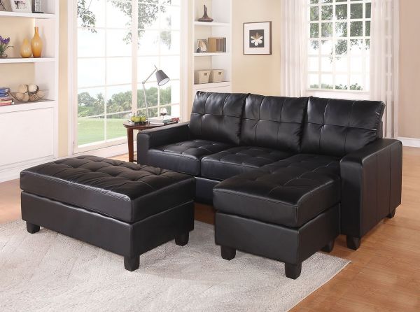 Lyssa Black Bonded Leather Match Sectional Sofa & Ottoman - Canales Furniture