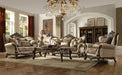 Latisha Tan, Pattern Fabric & Antique Oak Sofa w/6 Pillows - Canales Furniture