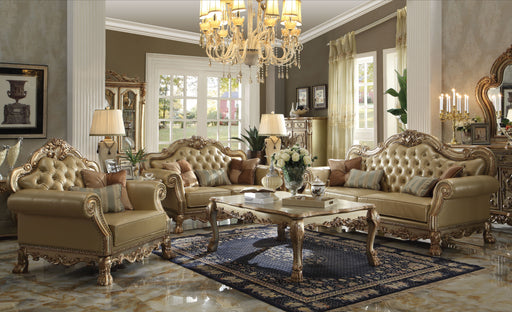 Dresden Bone PU & Gold Patina Sofa w/4 Pillows - Canales Furniture