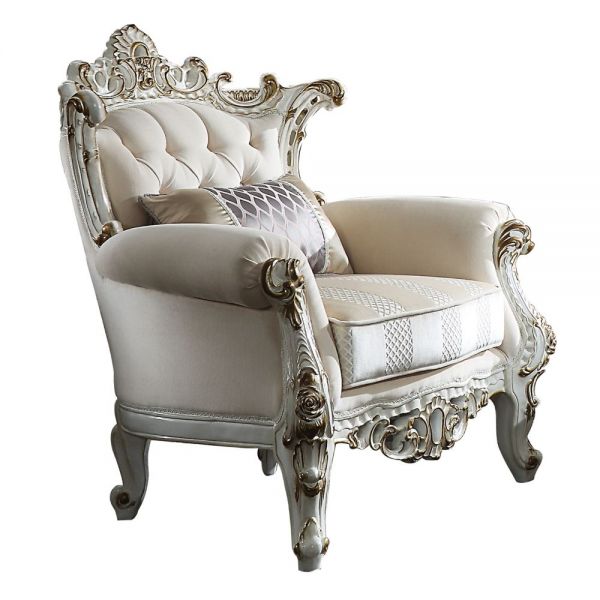 ACME Picardy II Chair w/1 Pillow Fabric & Antique Pearl - Canales Furniture
