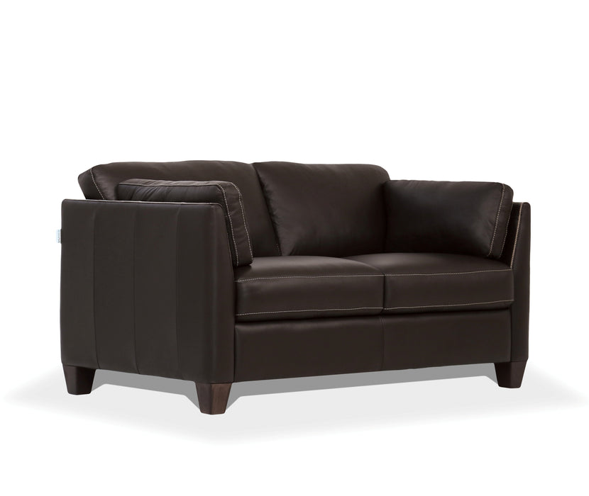 Matias Chocolate Leather Loveseat - Canales Furniture