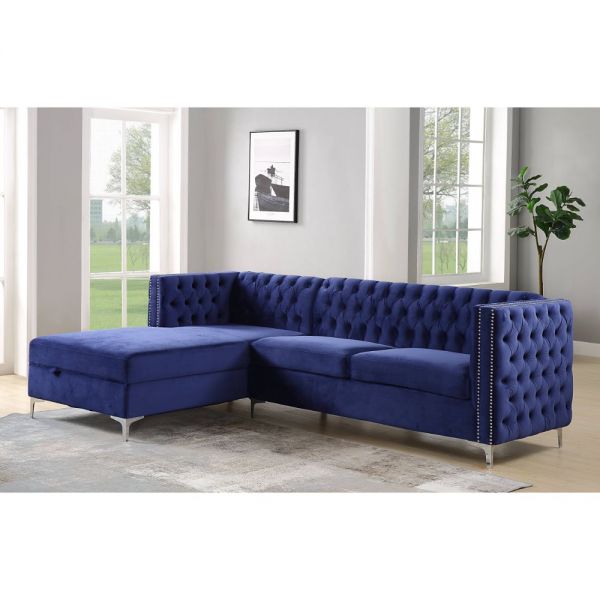 Sullivan Navy Blue Velvet Sectional Sofa - Canales Furniture