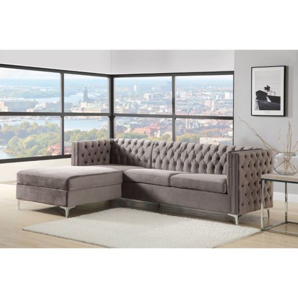 Sullivan Gray Velvet Sectional Sofa - Canales Furniture