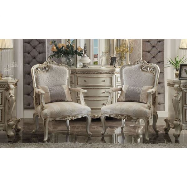 Picardy Fabric & Antique Pearl Chair & 1 Pillow - Canales Furniture