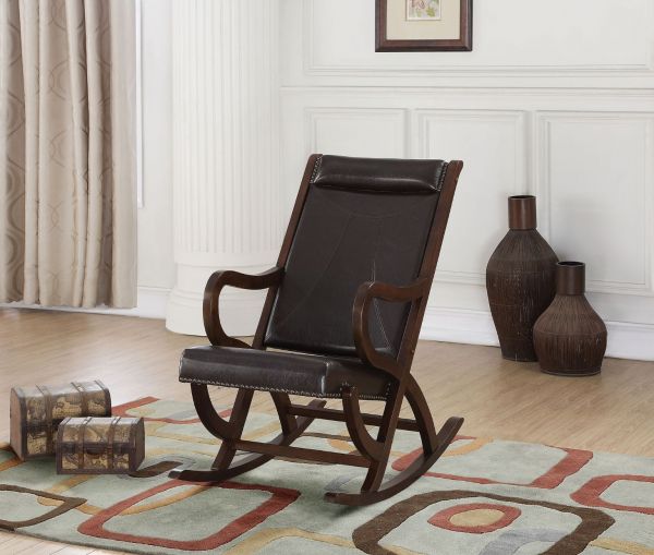 Triton Espresso PU & Walnut Rocking Chair - Canales Furniture