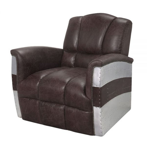 Brancaster Retro Brown Top Grain Leather & Aluminum Accent Chair - Canales Furniture