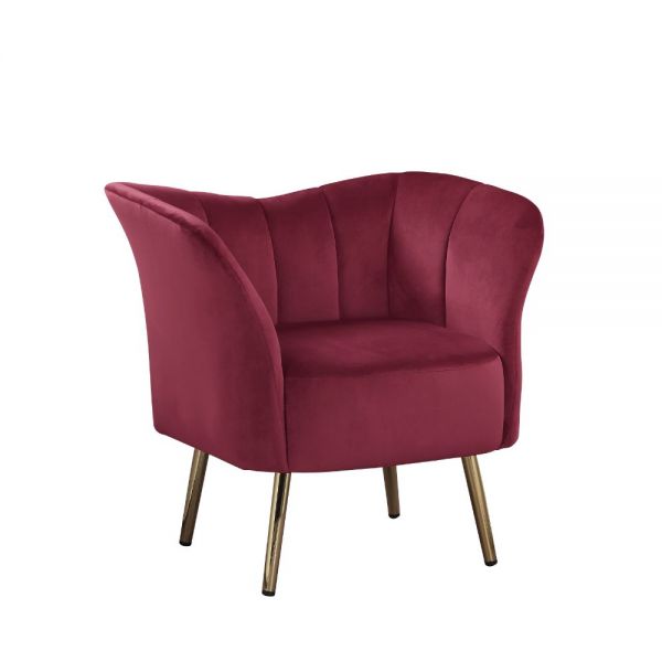 Reese Burgundy Velvet & Gold Accent Chair - Canales Furniture