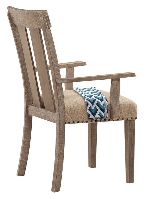 Nathaniel Fabric & Maple Arm Chair , Slatted Back - Canales Furniture