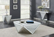 Square Coffee Table With Triangle Detailing Silver And Clear Mirror - Canales Furniture