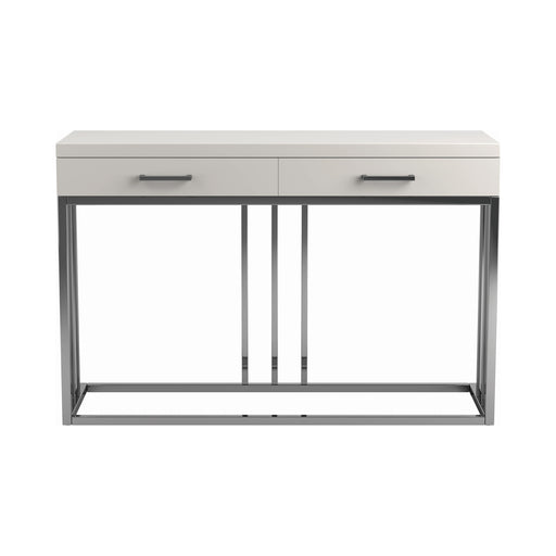 2-Drawer Rectangular Sofa Table Glossy White And Chrome - Canales Furniture