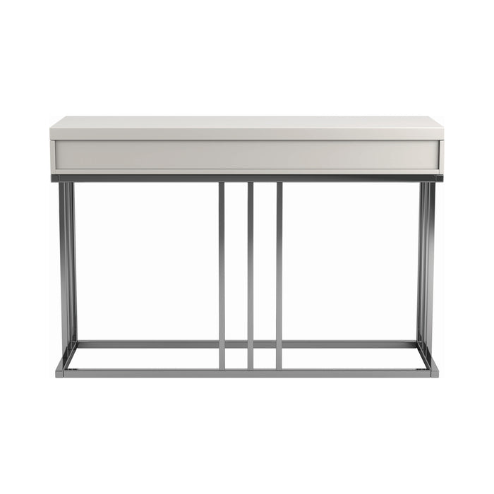 2-Drawer Rectangular Sofa Table Glossy White And Chrome - Canales Furniture