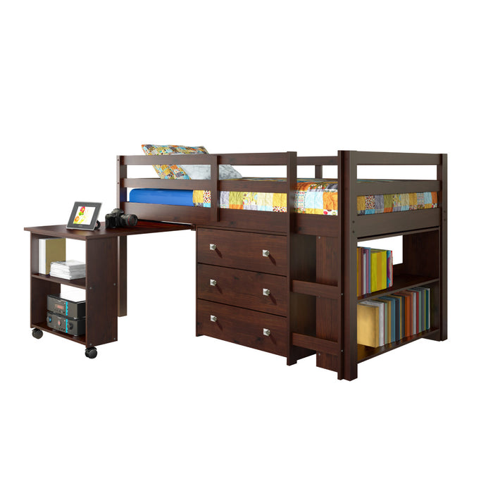 Low Loft w/ Desk, Chest, & Bookcase