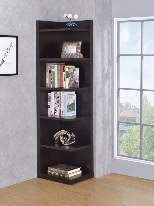 6-Tier Corner Bookcase Cappuccino - Canales Furniture
