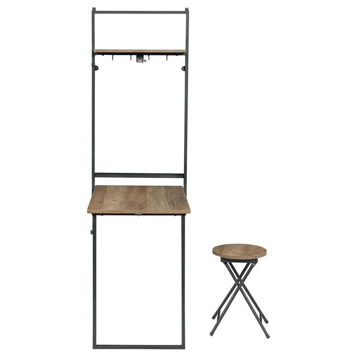 Riley Foldable Wall Desk with Stool Rustic Oak and Sandy Black