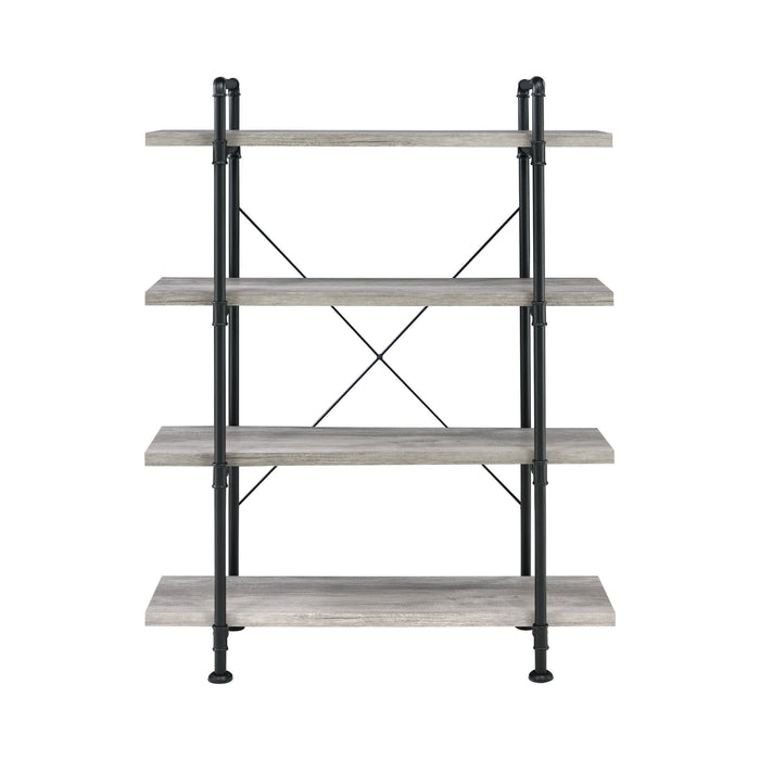Delray 4-Tier Open Shelving Bookcase Grey Driftwood And Black - Canales Furniture