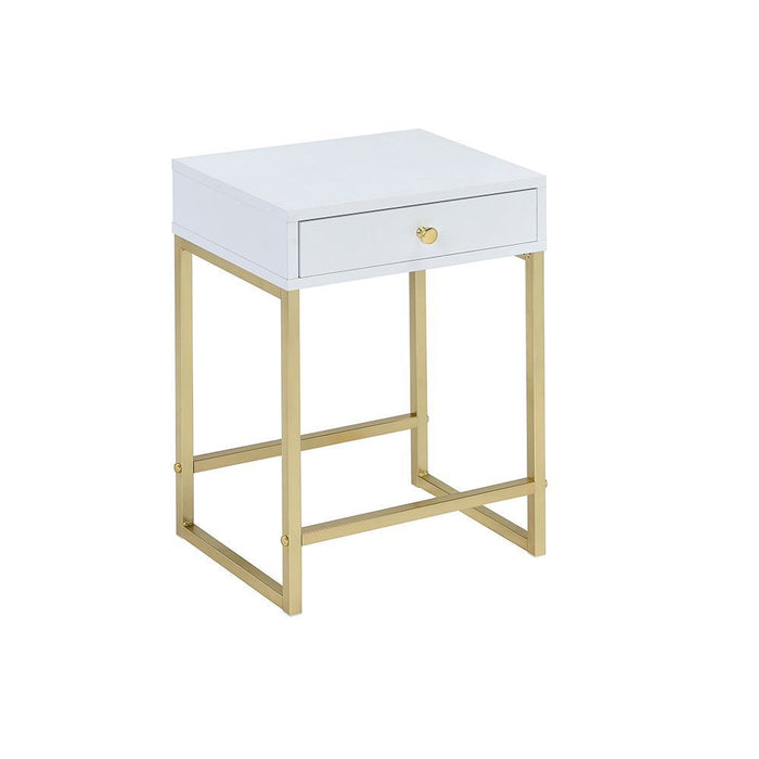Coleen White & Brass End Table