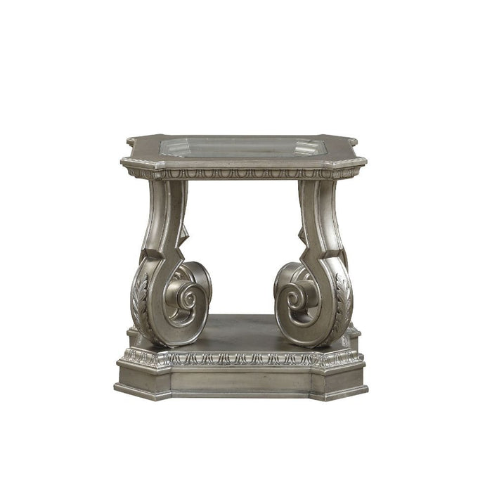 Northville Antique Silver & Clear Glass End Table - Canales Furniture