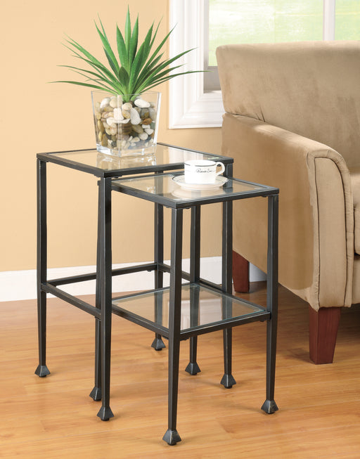 2-Piece Glass Top Nesting Tables Black - Canales Furniture