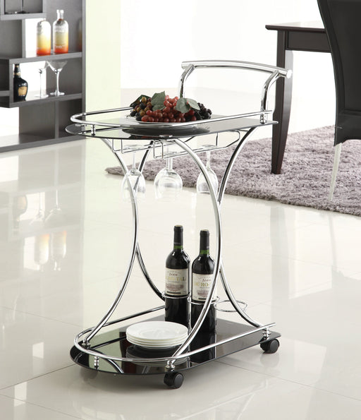 Chrome with Black Glass Serving Cart - Canales Furniture