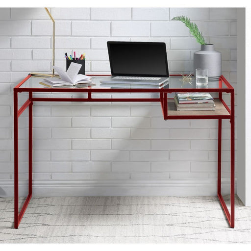 Yasin Red & Glass Desk - Canales Furniture