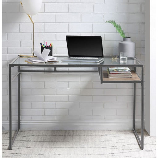 Yasin Gray & Glass Desk - Canales Furniture