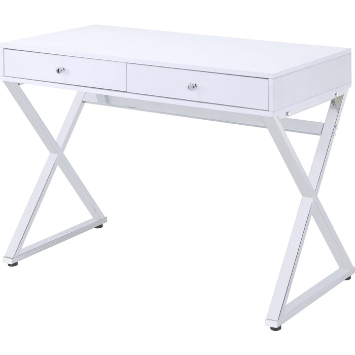Coleen White & Chrome Desk - Canales Furniture