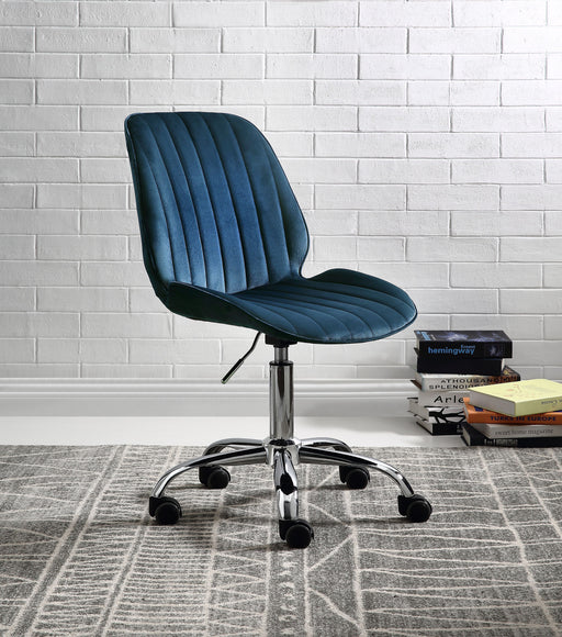 Muata Twilight Blue Velvet & Chrome Office Chair - Canales Furniture