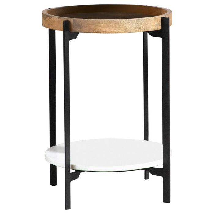 Adhvik Round Accent Table with Marble Shelf