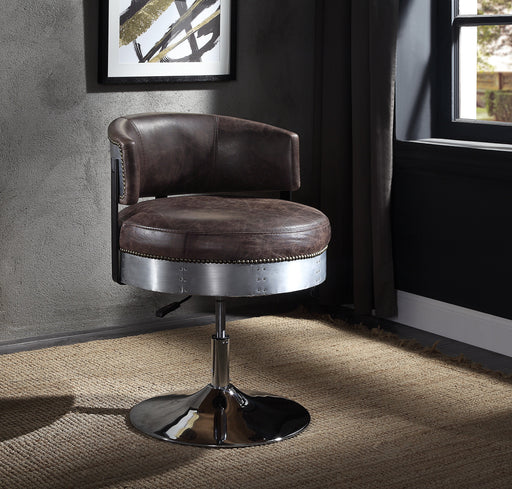 Brancaster Distress Chocolate Top Grain Leather & Chrome Accent Chair - Canales Furniture