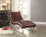 Qortini Vintage Dark Brown Top Grain Leather & Stainless Steel Chaise - Canales Furniture