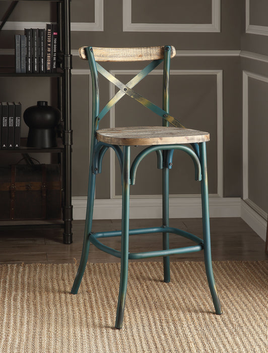 Zaire Antique Turquoise & Antique Oak Bar Chair (1Pc) - Canales Furniture