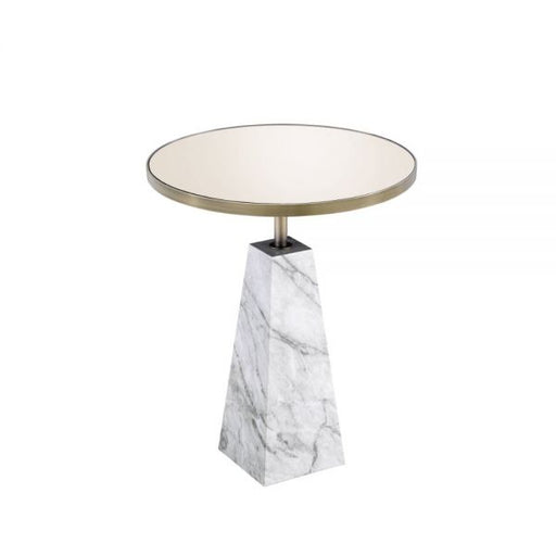 Galilahi Mirrored, Faux Marble & Antique Gold Side Table - Canales Furniture