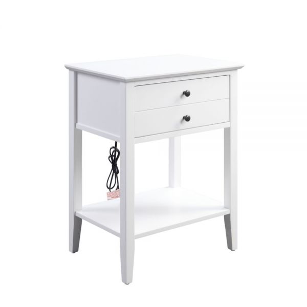 Grardor White Side Table (USB Charging Dock) - Canales Furniture
