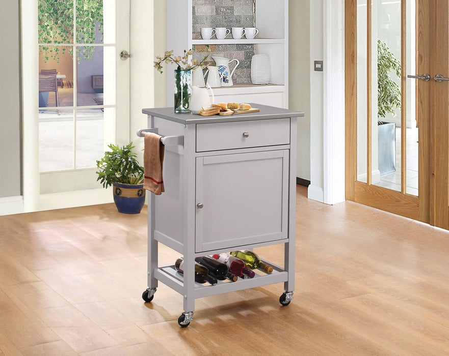 Hoogzen Stainless Steel & Gray Kitchen Cart - Canales Furniture