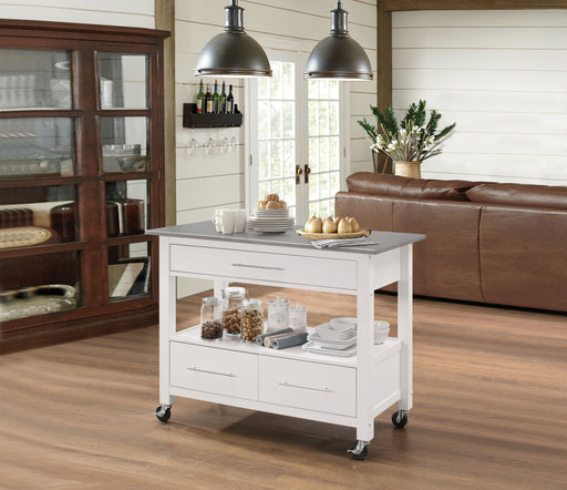 Ottawa Stainless Steel & White Kitchen Cart - Canales Furniture