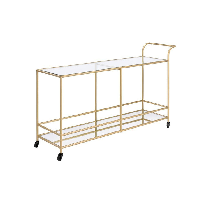 Kenda Clear Glass, Mirrored & Gold Serving Cart - Canales Furniture