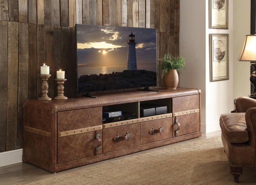 Aberdeen Retro Brown Top Grain Leather TV Stand - Canales Furniture