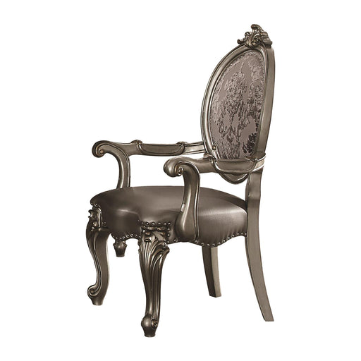 Versailles Silver PU & Antique Platinum Arm Chair - Canales Furniture