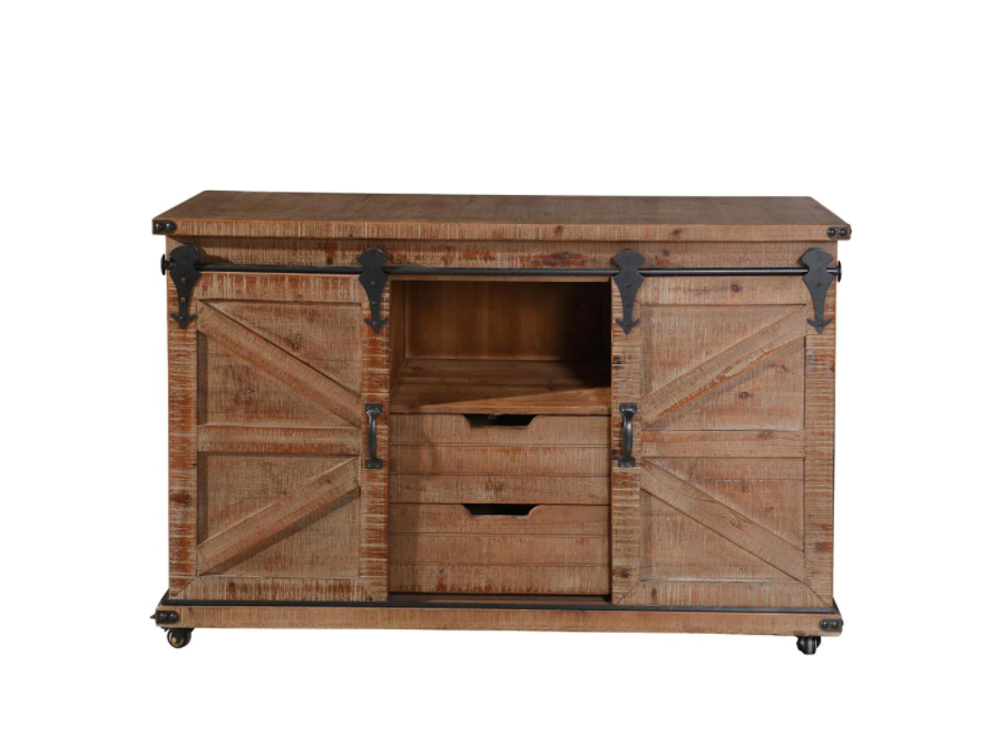 Farmhouse 2-Drawer Natural Brown and Open Center 2-Door Cabinet - Canales Furniture