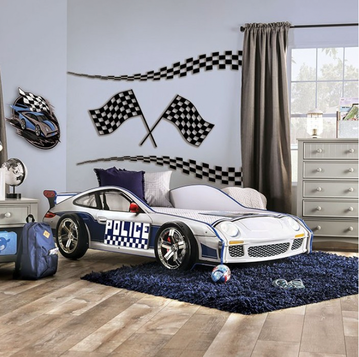 Police Car Twin Bed W/LED Night Lights