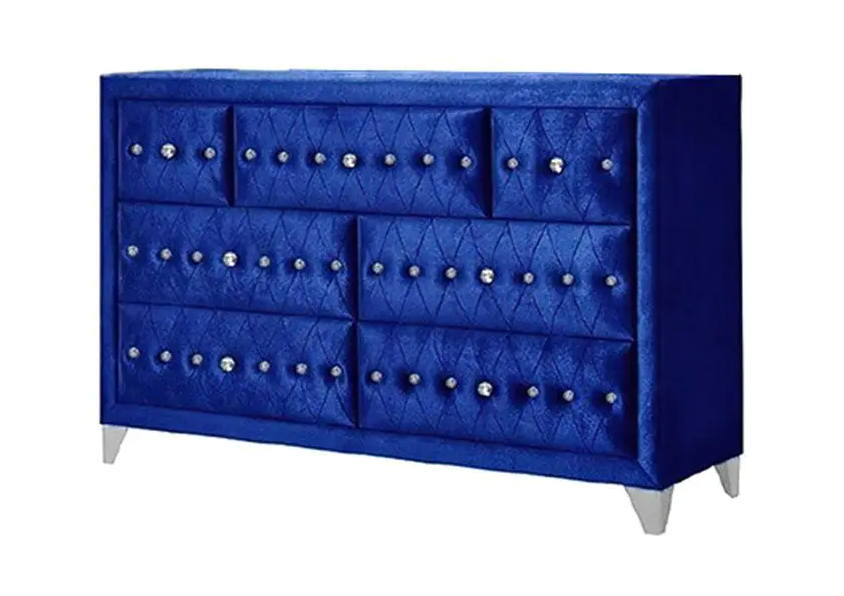Dante 7-Drawer Blue Velvet Dresser